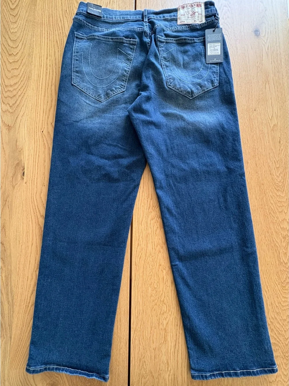 True Religion Bobby Baggy Mens Jeans W34 L32 Applique Blue Distressed Denim